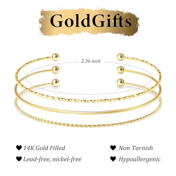 Dainty Thin Gold Bangle Cuff Bracelet Set Stackable Minimalist Jewelry - Picture 4 of 8
